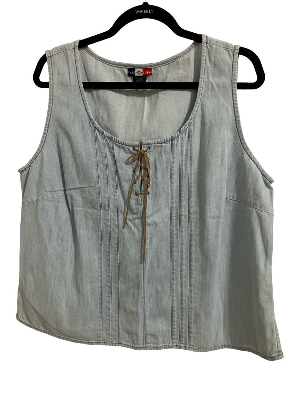 French Cuff Light Blue Denim Lace-Up Tank Chambray Denim Size L